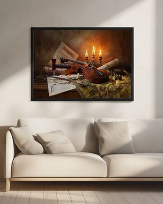 Still life with violin and candles