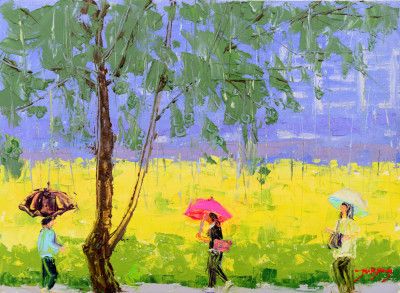 Rape Flower Landscape On A Rainy Day