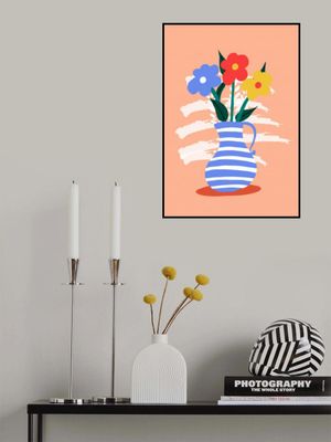 Striped Vase Holding Colorful Flowers