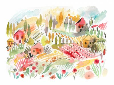 Tuscany Watercolor Landscape 1