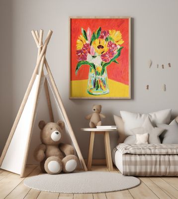 Bouquet With Sunflowers, Tamara Jare, oil on canvas