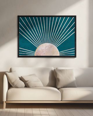 Gold sun rays mural turquoise
