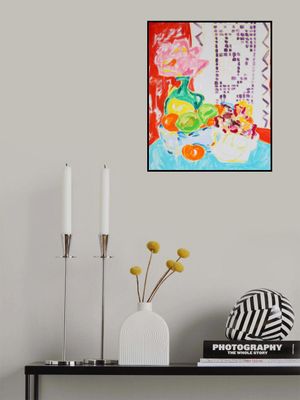 Still Life with Lace, Fruit, Vase of Pink Gypsophila and Porcelain Swan with Flowers, Tamara Jare, oil on canvas, 2025