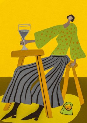 Just one glass.  Lady drinking wine