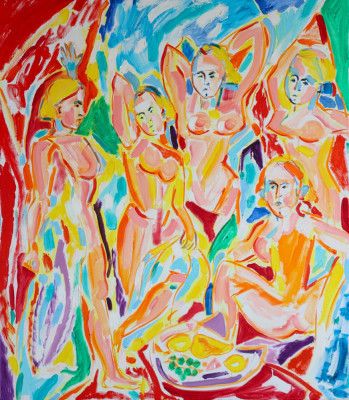 Five Tamaras Self portrait after Picasso Les Demoiselles d'Avignon, Tamara Jare,  oil on canvas, 2024