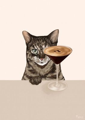 Tabby Cat with Espresso Martini Cocktail
