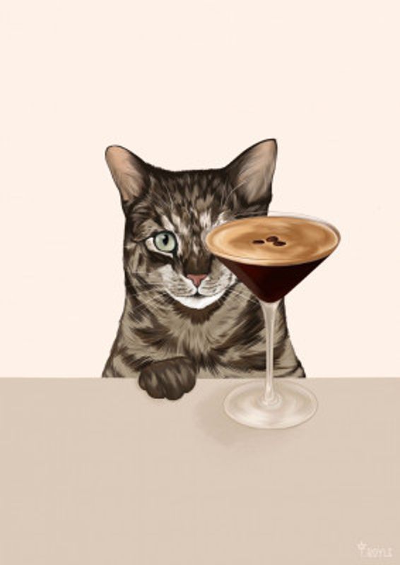 Tabby Cat with Espresso Martini Cocktail