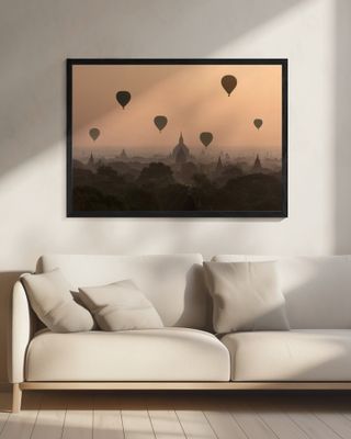 Bagan, balloons flying over ancient temples