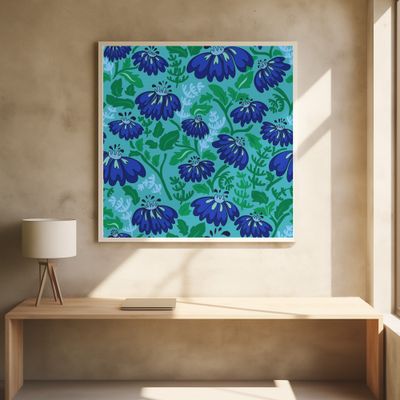 Maximalism 70s Retro Flowers Luminous Blue pattern