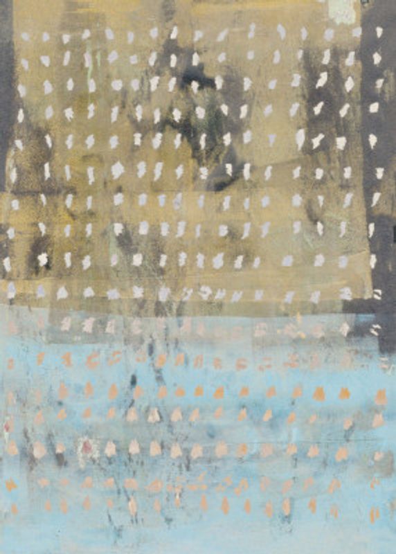 Contemporary Abstract In Yellow, Taupe, Light Blue