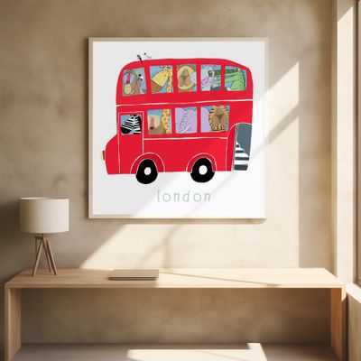 Red London Bus with Jungle Animals by Carla Daly