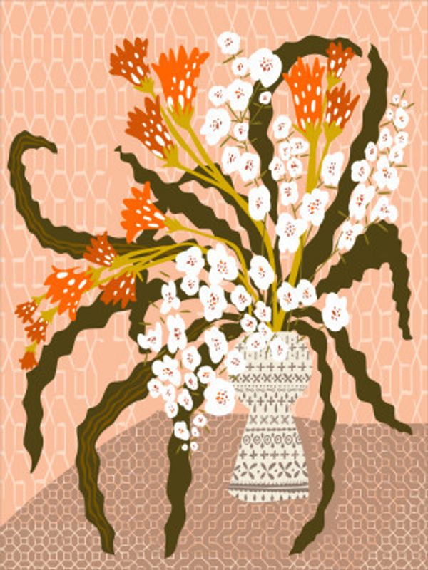 Floral contemporary still life peach fuzz