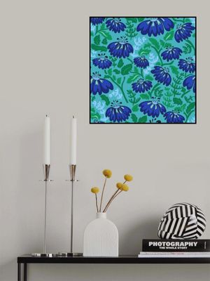 Maximalism 70s Retro Flowers Luminous Blue pattern