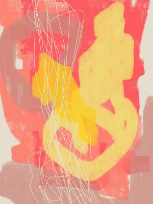 Abstract Painting In Pastel Colors. Yellow, Pink and Orange.