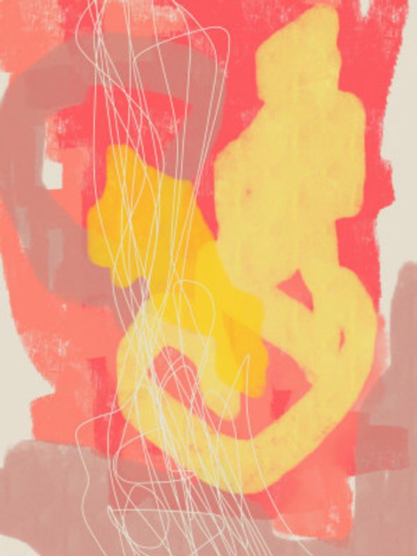 Abstract Painting In Pastel Colors. Yellow, Pink and Orange.