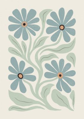 Abstract Flowers Blue and Green