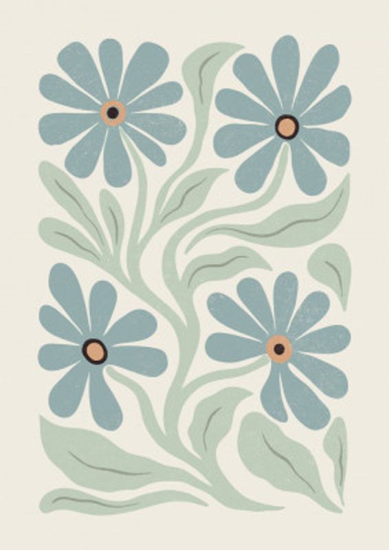 Abstract Flowers Blue and Green