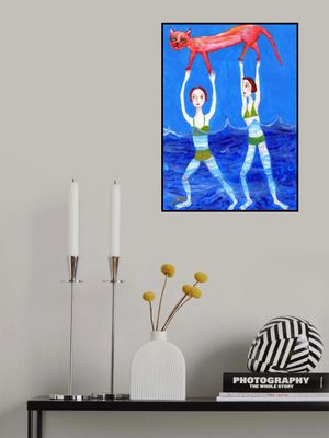 Two swimmers with pink cat