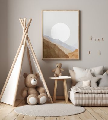 Boho moon and mountains