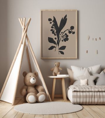 Black Floral Buds Modern Botanical Silhouette