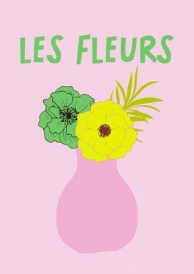 Potted Florals Green and Pink