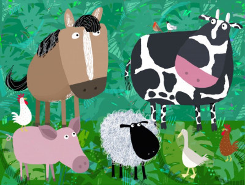 Cute Farm Animals Hanging Out in the Green Fields by Carla Daly