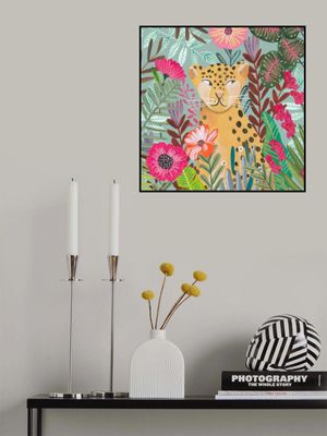 Leopard in floral jungle