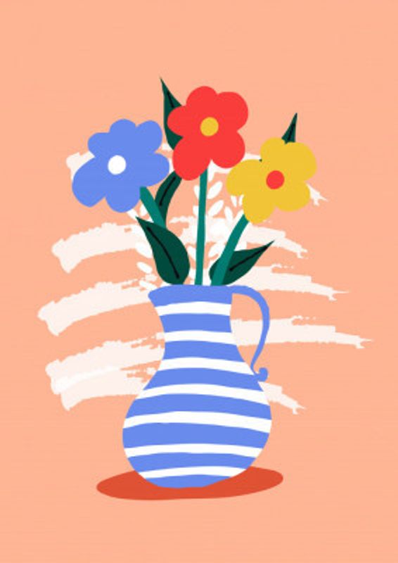Striped Vase Holding Colorful Flowers
