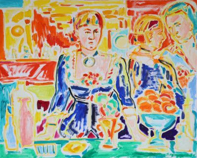 Double Self Portrait with my Mother, after Édouard Manet Un bar aux Folies Bergère, Tamara Jare, oil on canvas, 2023