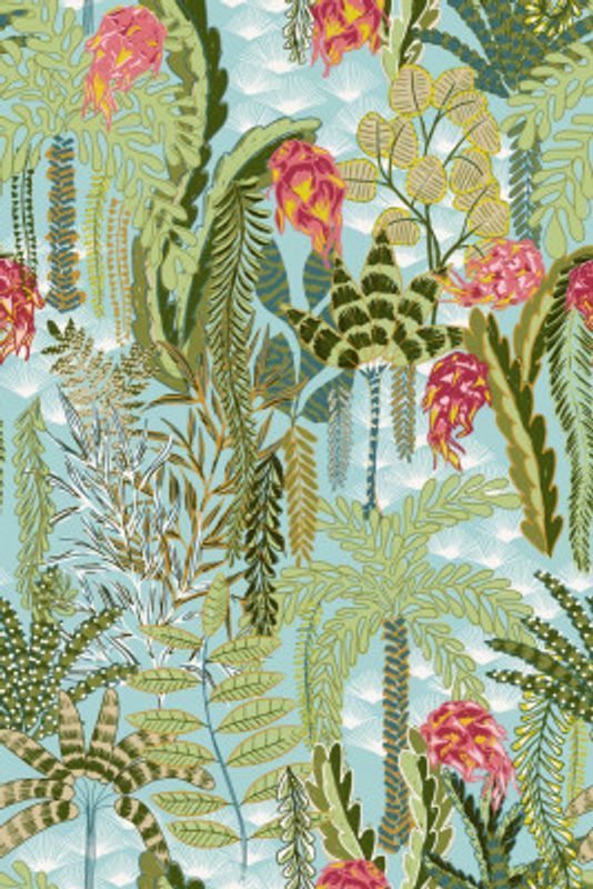 tropical lounge with dragon fruit mint pattern