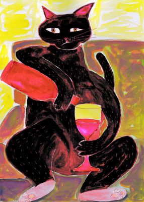 Big Black Cat Wining Down