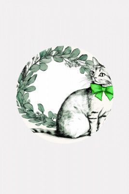 Winter Scenes: Holiday Cat With Eucalyptus Wreath 1