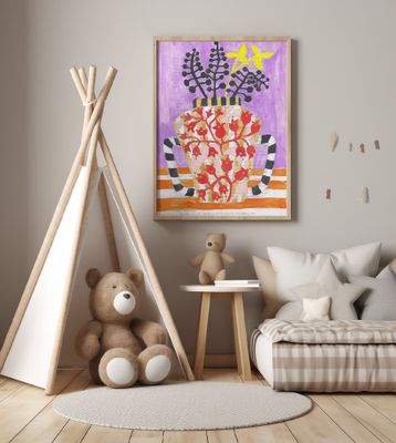 Colorful Vase With Abstract Floral Patterns