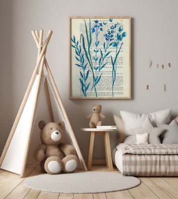 Denim blue sketch with wild grasses