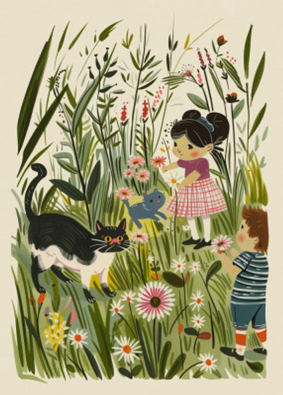 Vintage Kids and Cats Poster