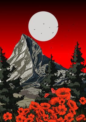 Red Poppies In The Mountains