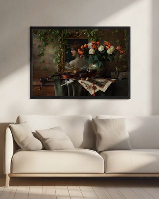 Still life with violin and flowers