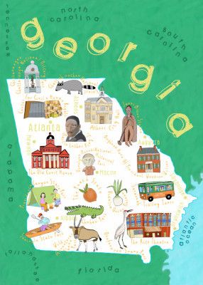 Illustrated Map of Georgia State by Artist Carla Daly