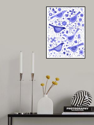 Birds In A Garden Of Flowers Blue