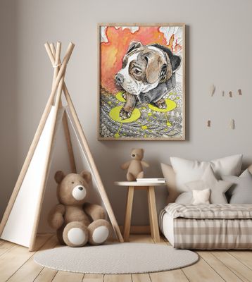 Laki. Dog Watercolor Doodle Painting.