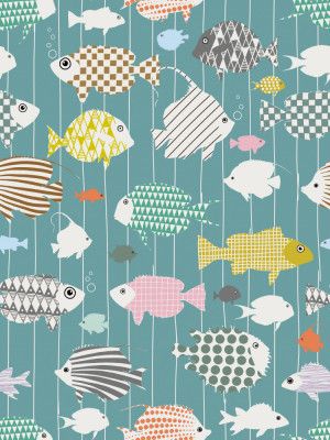 Fresh fish on teal pattern