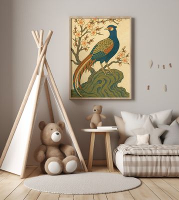 Ukiyo E Style Japanese Pheasant At Plum Blossom