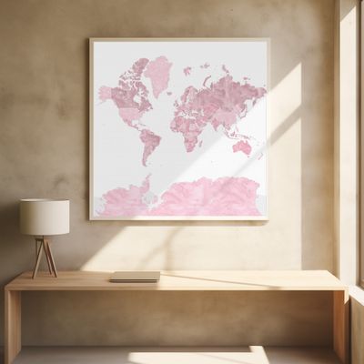 Pink watercolor world map with outlined countries, Melit