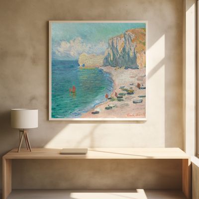 The Beach and the Falaise D'amont (1885) By Claude Monet.