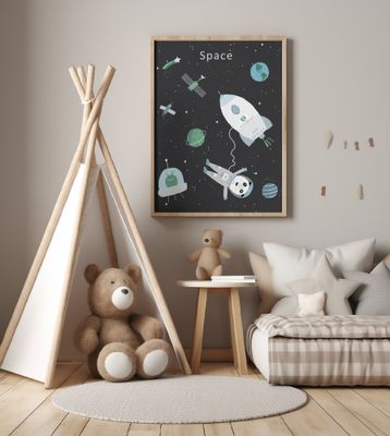 Funny Panda with Space Rocket by Artist Carla Daly