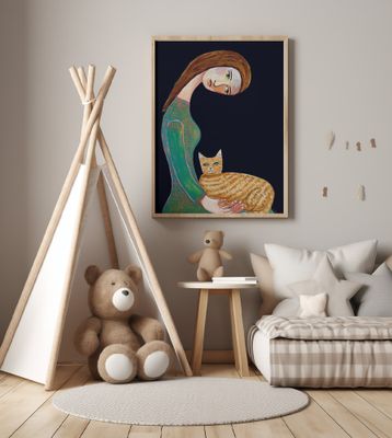 Woman with Cat painting