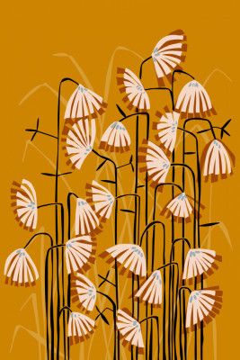 Linocut flower meadow mustard yellow