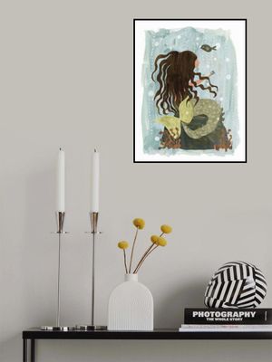 The Mermaid and a Pearl, Coastal Wall art, whimsical folk art