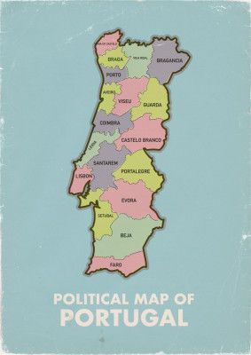Vintage Political Map of Portugal