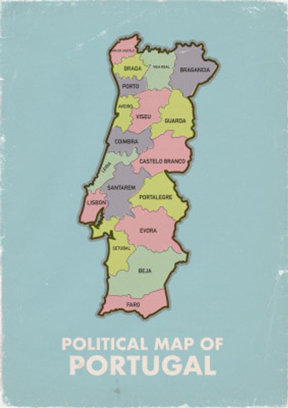 Vintage Political Map of Portugal